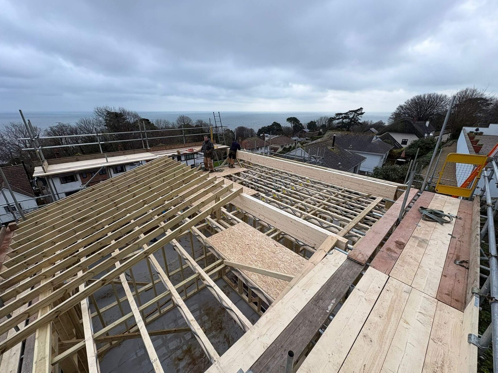 Timber roof structure during construction